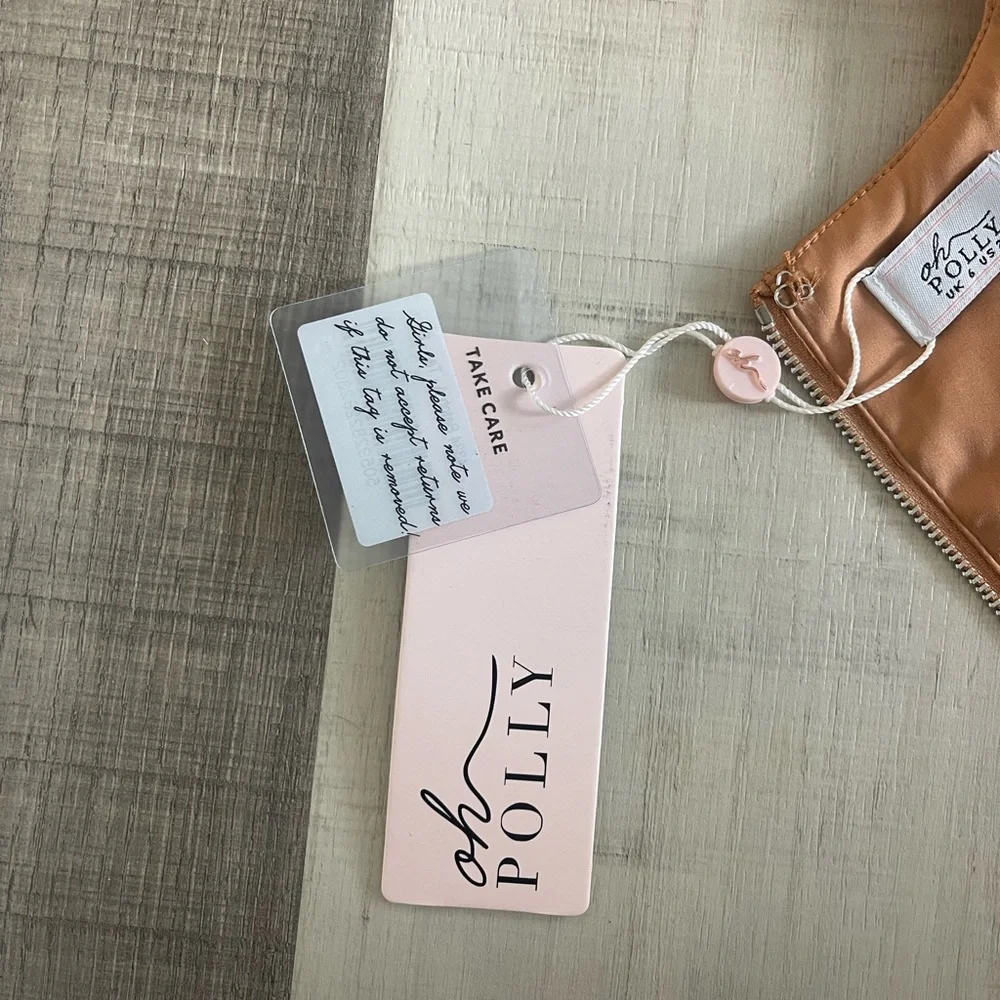 Plunge Neck Satin Corset Top in Tan. NWT - Picture 5 of 6